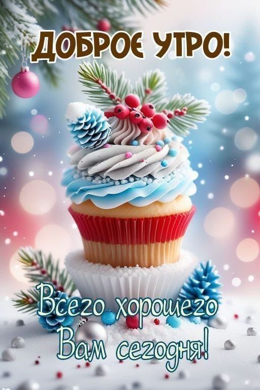 Открытка с добрым зимним утром. Всего хорошего Вам сегодня. Десерт.