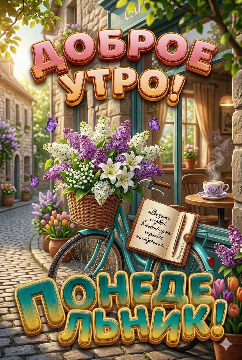 Открытка на понедельник. Уютная улочка с цветами.
