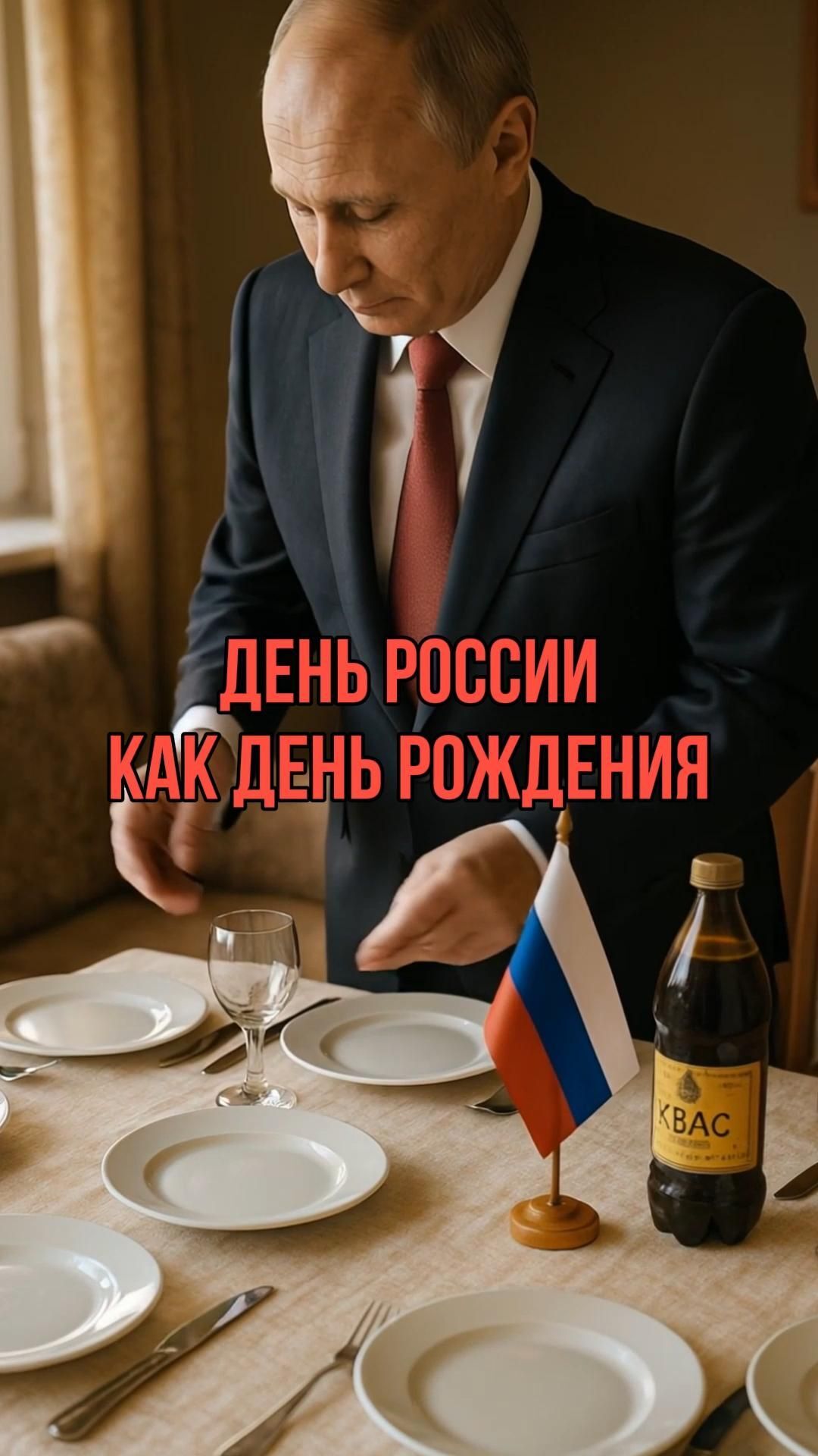 Открытка на День России. ❤️ Вот за что мы любим День России — за людей, за настроение, за друзей, которые рядом! #Россия #Родина #ДеньРоссии #Путин #Праздник #Политика День России как День рождения a man in a suit and tie standing at a table