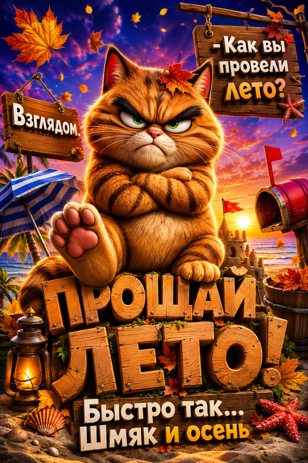 Открытка на лето. Прощай, лето! Последний день лета.
