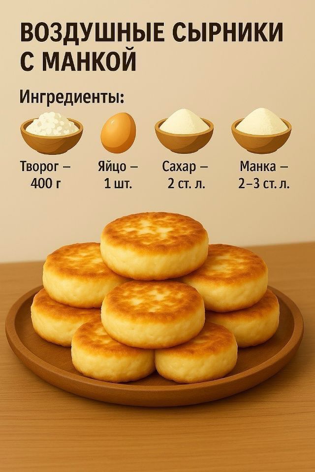 Рецепт. Воздушные сырники с манкой.