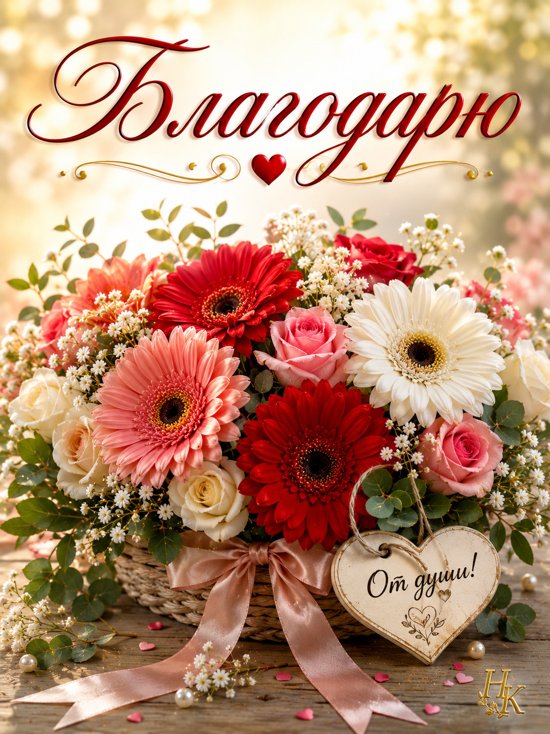 Открытка Благодарю. От души! Цветы.