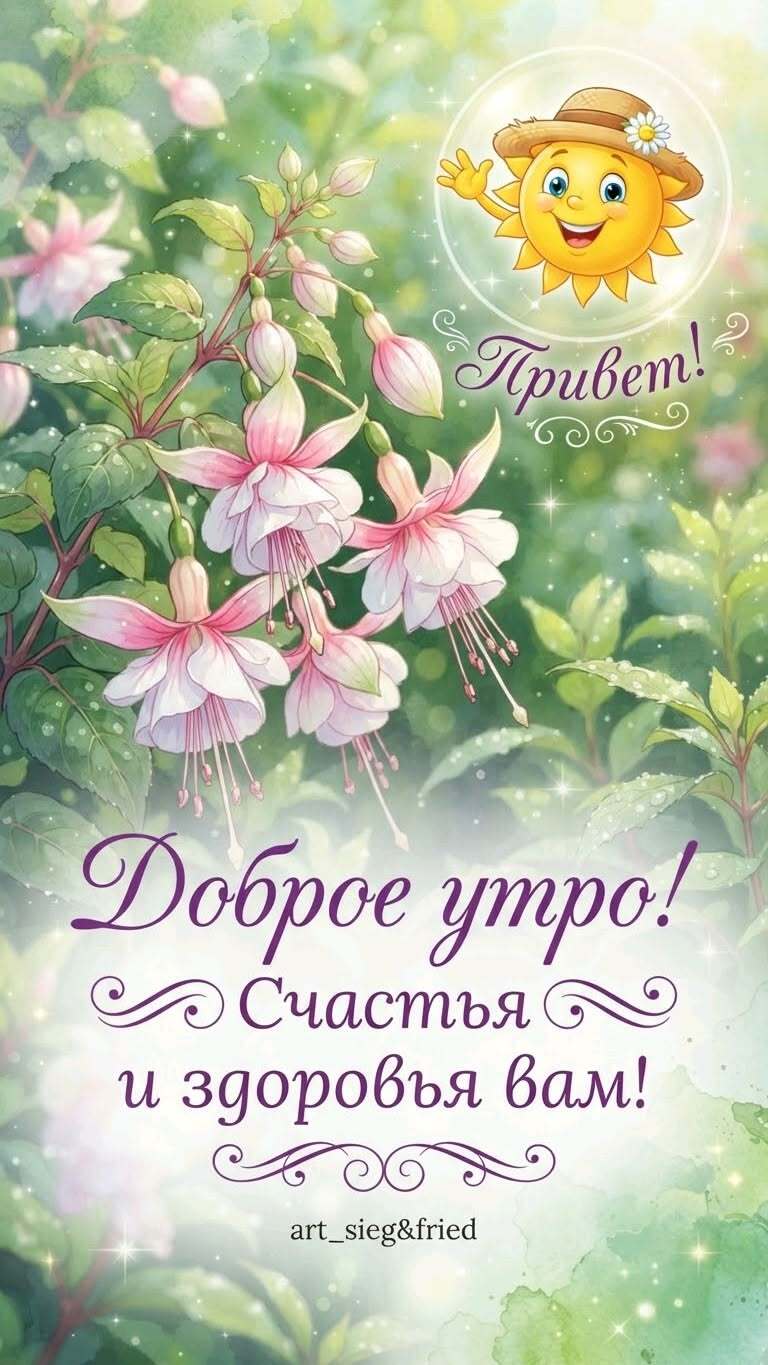 Открытка с добрым утром. Счастья и здоровья вам! Привет!