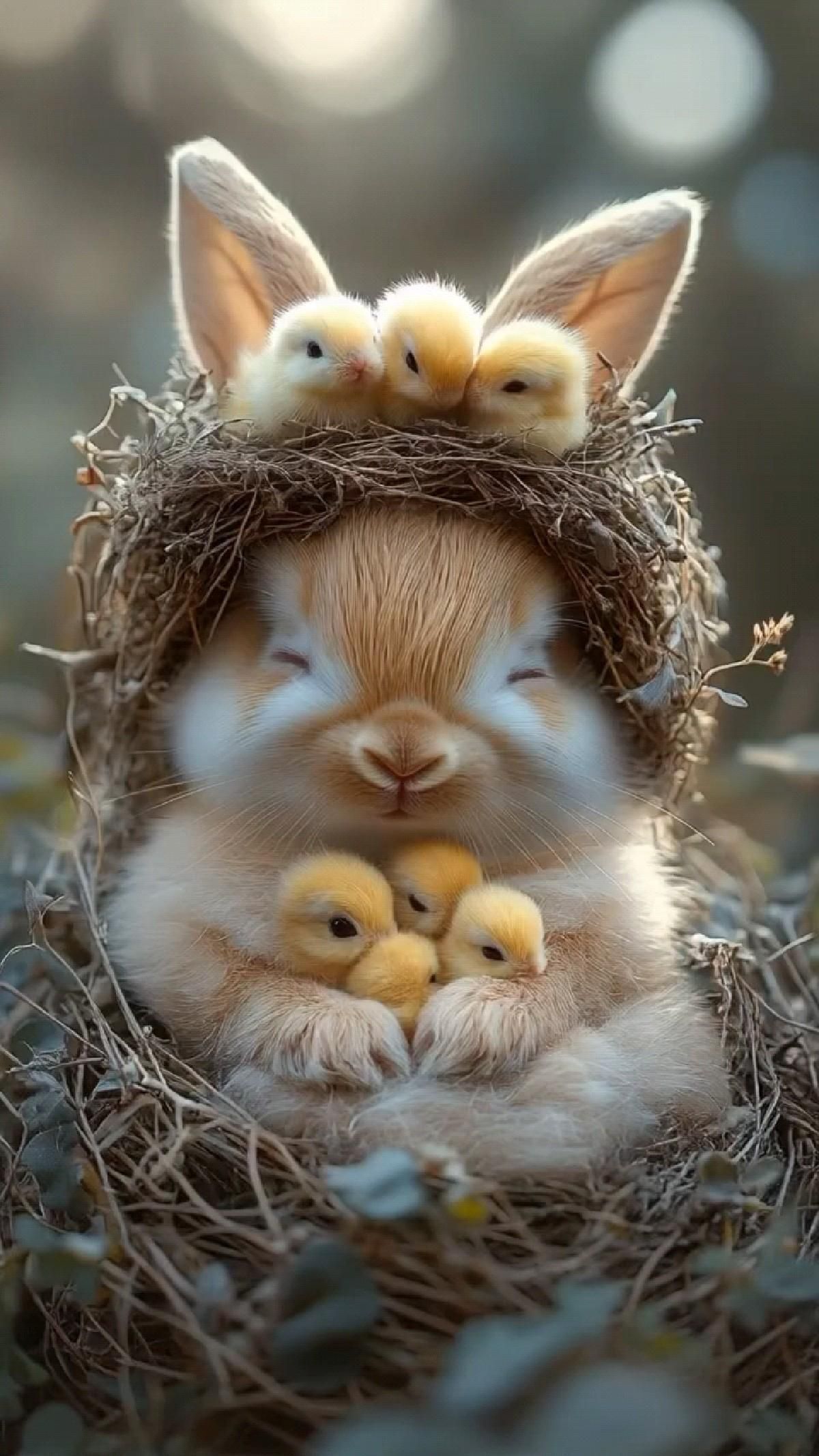 Пожелания на каждый день. an adorable little bunny with her two chicks