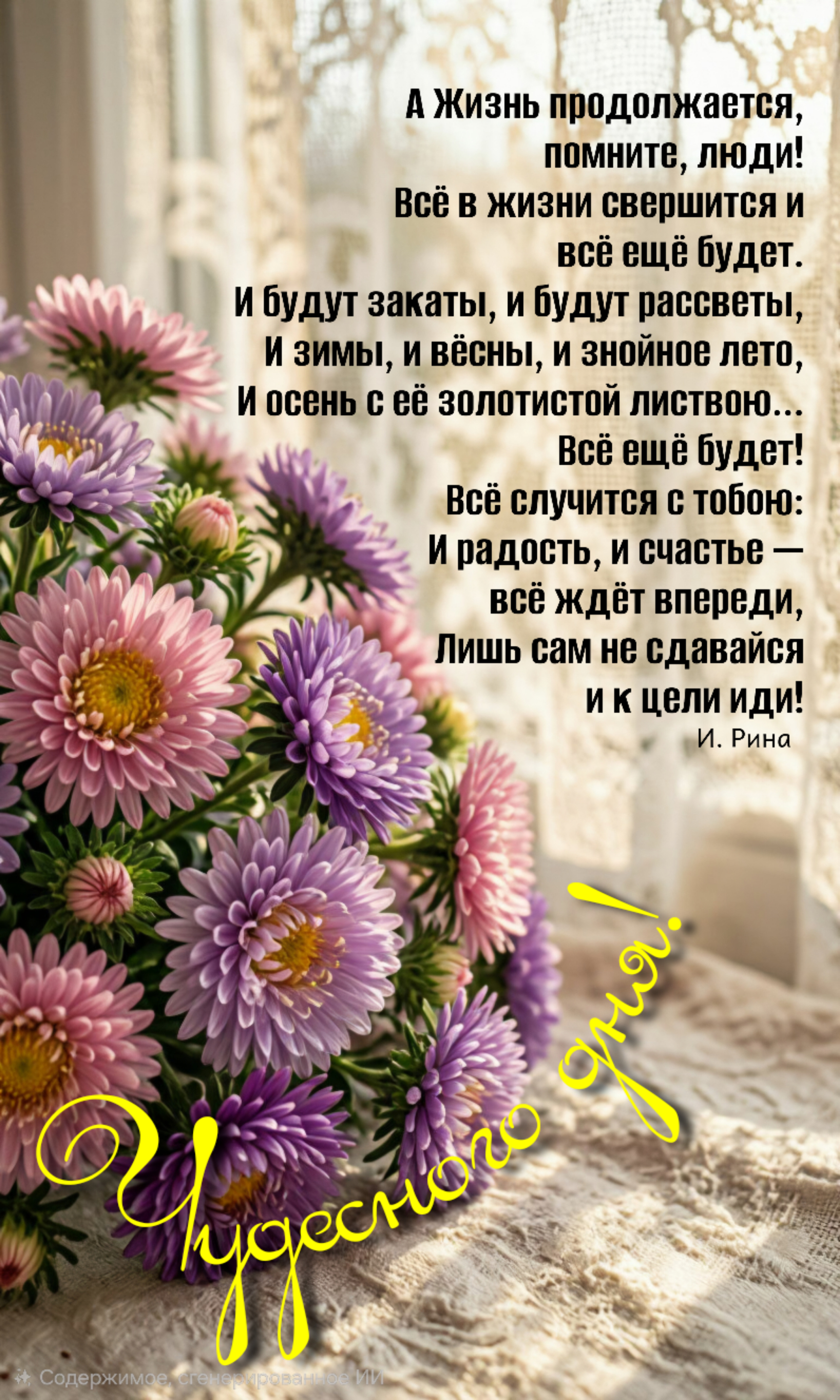 Открытка хорошего дня и настроения. Чудесного дня! Цветы и пожелания.