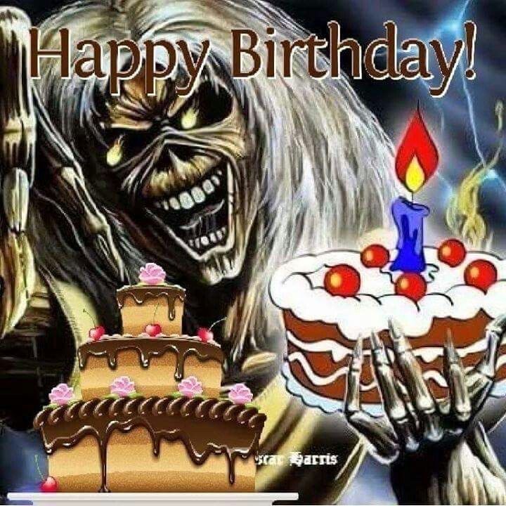 Открытка Прикольные с днем рождения. a happy birthday card with an image of a creepy monster holding a knife and cake