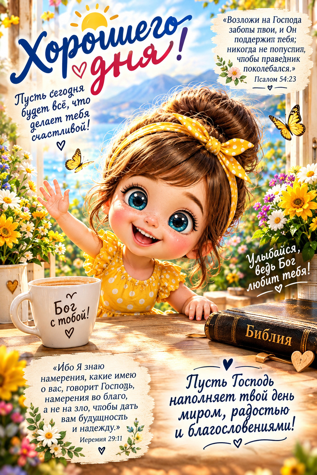 Открытка хорошего дня и настроения. Бог с тобой!
