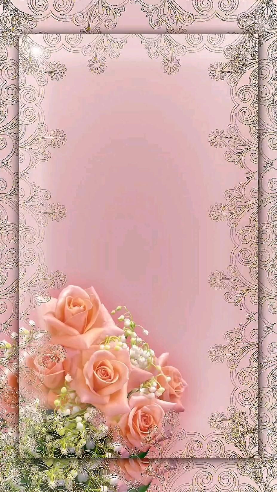 Открытка с днем свадьбы. фон a bouquet of pink roses sitting in front of an ornate frame on a pink background