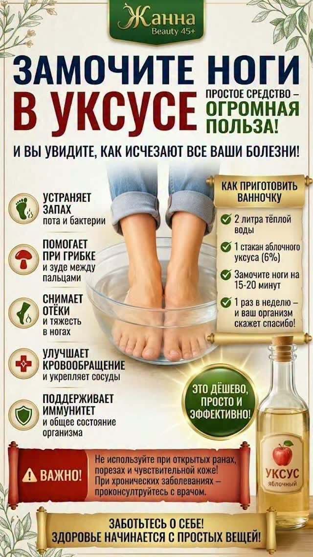 Замочите ноги в уксусе для здоровья.