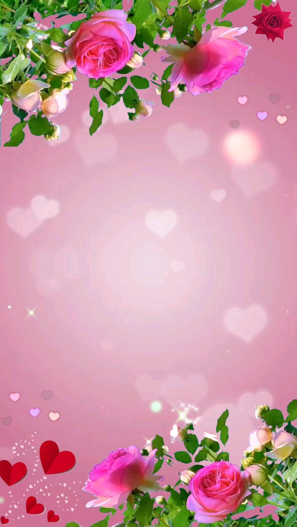 Открытка с днем свадьбы. фон pink roses and hearts on a pink background
