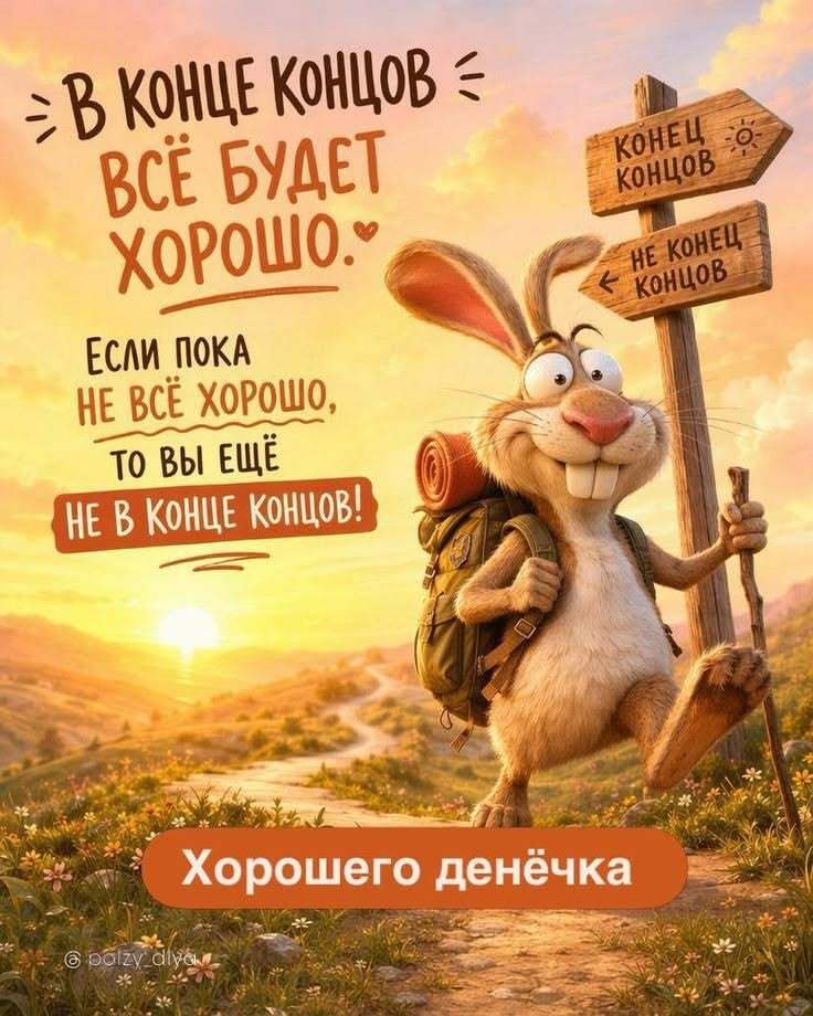 Открытка хорошего дня и настроения. Смешной заяц идет по тропе.