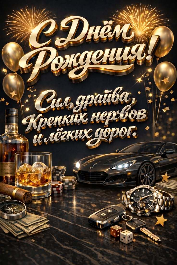 Открытка с днем рождения мужчине. Сил, драйва, крепких нервов и легких дорог.