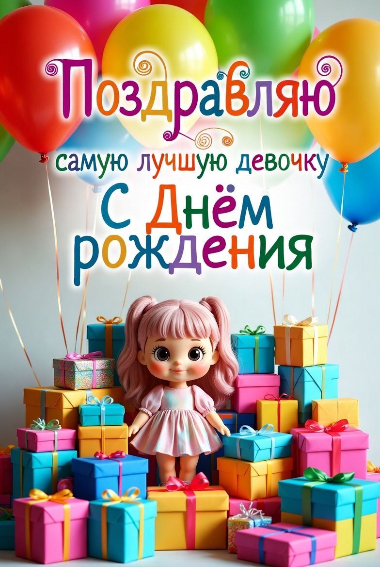 Яркая открытка с днем рождения ребенку. Для самой лучшей девочки.