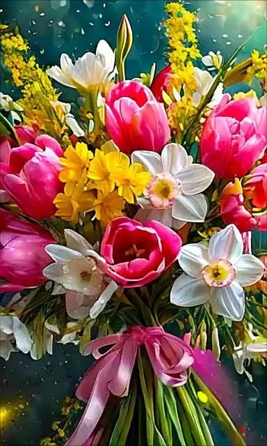 Открытка с днем рождения женщине. a vase filled with lots of colorful flowers
