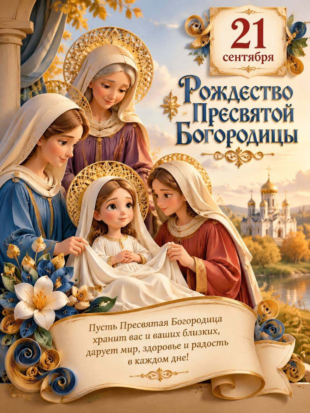 Открытка на Рождество Богородицы. В осеннем стиле.