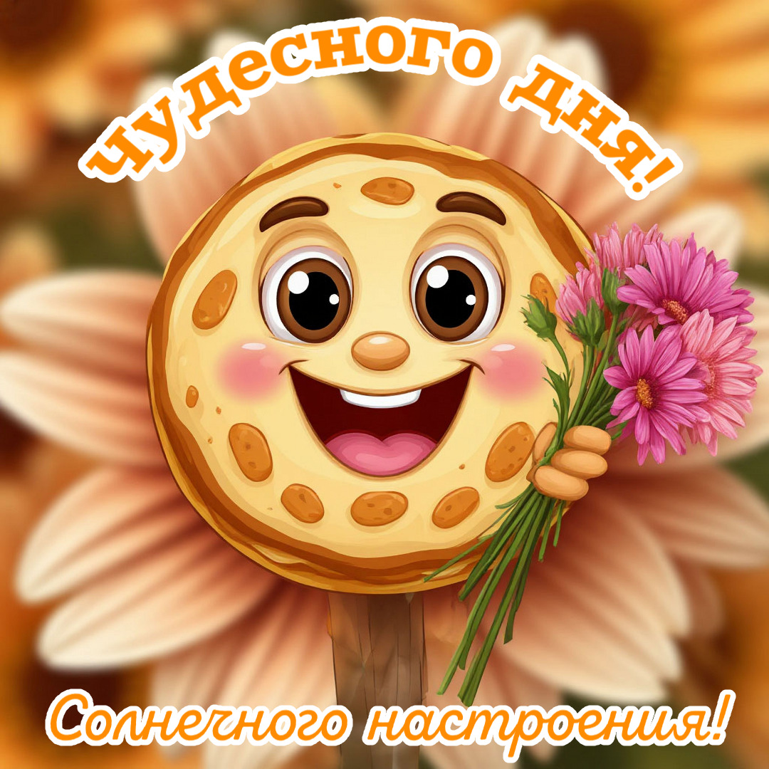 Открытка хорошего дня и настроения. Цветок-смайлик с цветами.