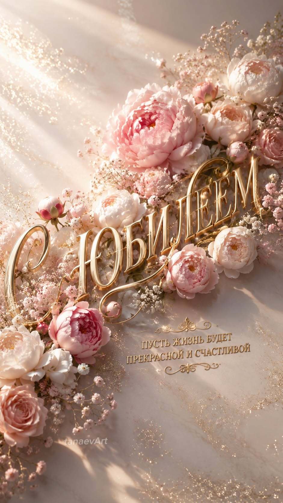 Открытка с юбилеем женщине. С юбилеем! a wedding photo with flowers and the word wed written in cursive writing on it