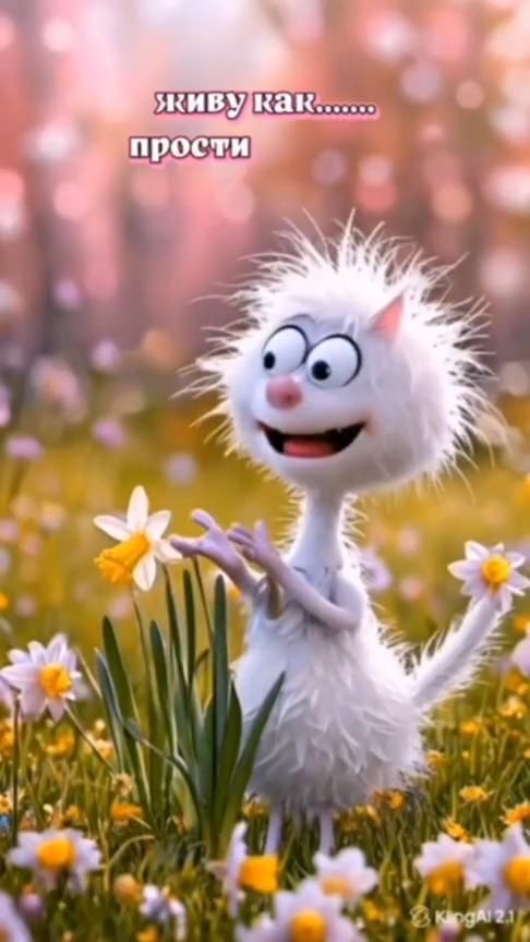 Пожелания на каждый день. 🔥 Минутка позитива a cartoon character is standing in the grass with daisies on it's feet