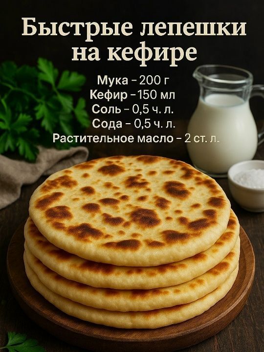 Рецепт быстрых лепешек на кефире.