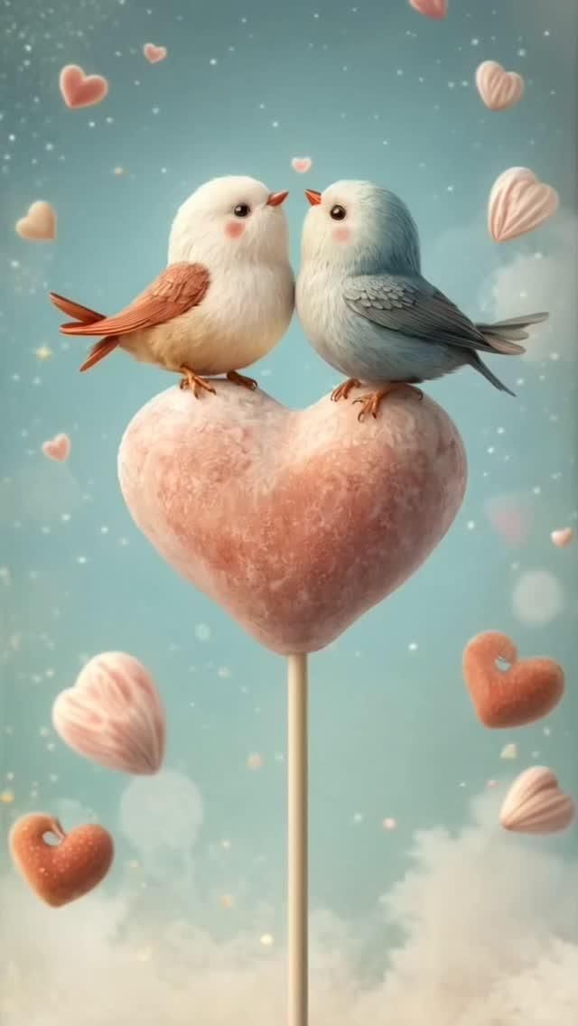 Открытка добрый вечер. Have a good evening ❣️ Love is always in the air...😉💖 two birds sitting on top of a heart shaped lollipop with hearts floating around