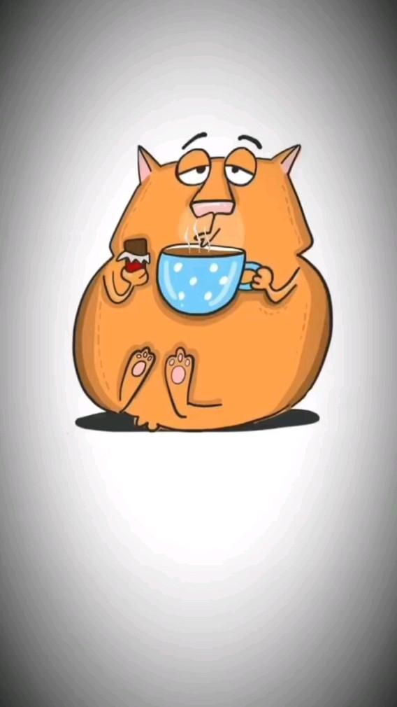 Открытка про кошек, котиков. бывает... a cartoon cat is drinking from a bowl