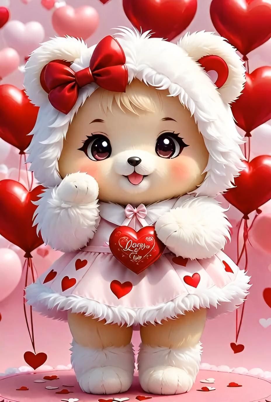 Открытка с днем рождения любимый. a cute little teddy bear wearing a valentine's day outfit and holding a heart