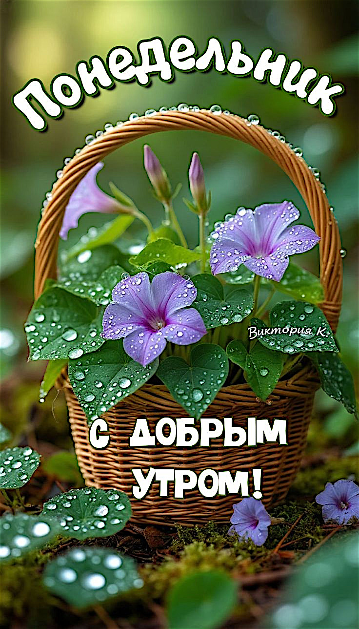 Открытка на понедельник. Корзинка с цветами.