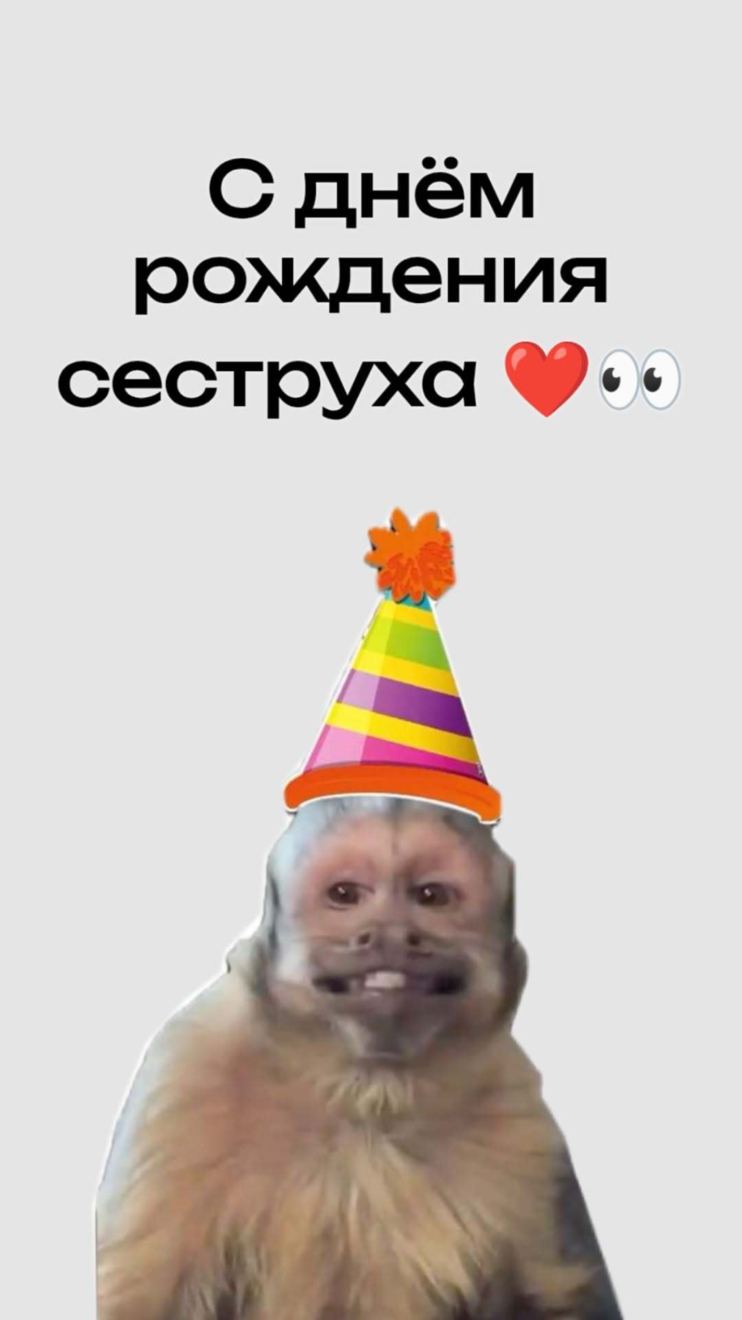 Открытка с днем рождения сестра. a monkey wearing a party hat with the words happy birthday in russian