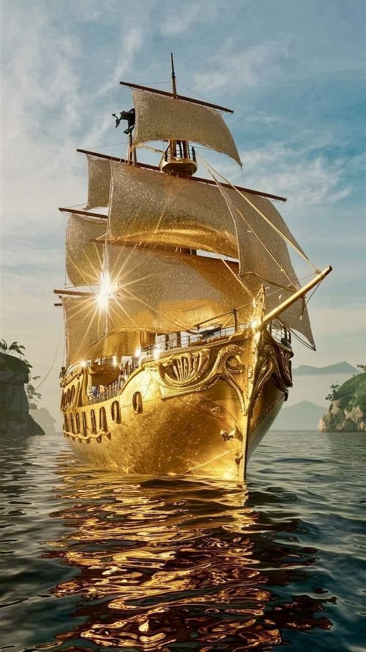 Открытка добрый вечер. Золотой парусник. Открытка добрый вечер. Золотой парусник.