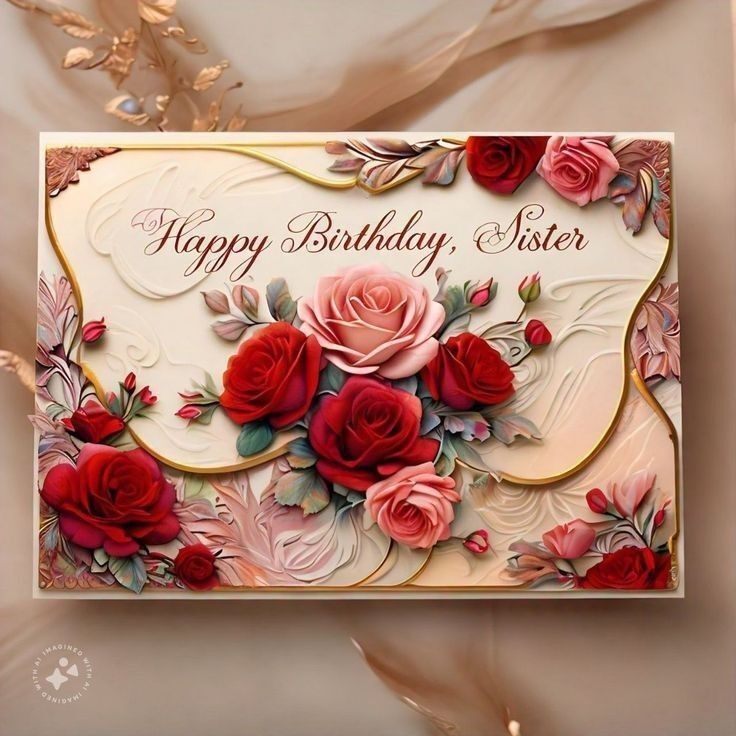 Открытка с днем рождения сестра. a happy birthday card with roses on it