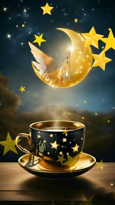 Открытка спокойной ночи. Видео-Фон a cup that is sitting on top of a saucer with stars flying out of it Открытка спокойной ночи. Видео-Фон a cup that is sitting on top of a saucer with stars flying out of it