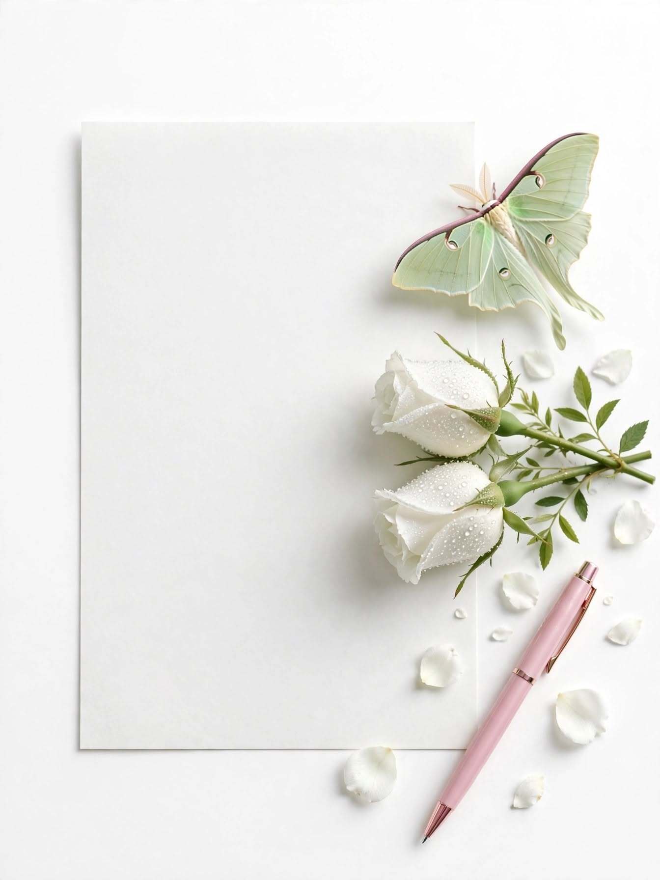 Открытка с днем свадьбы. Фон. a white sheet of paper next to some flowers and a pen