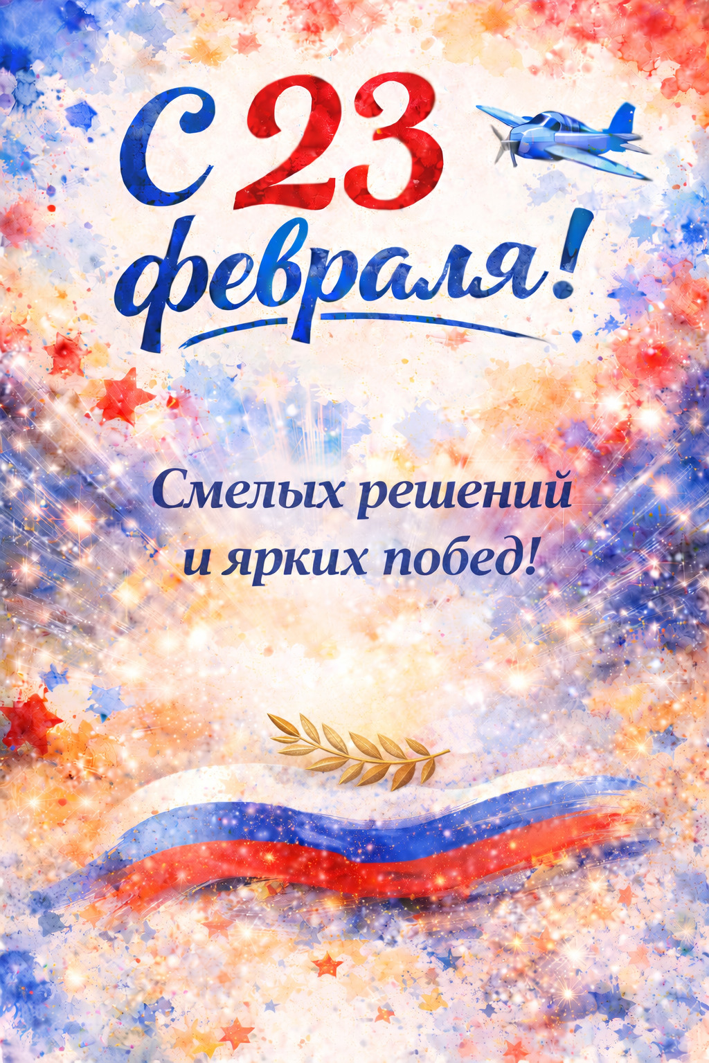 Открытка с 23 февраля День Защитника Отечества. Смелых решений и ярких побед!