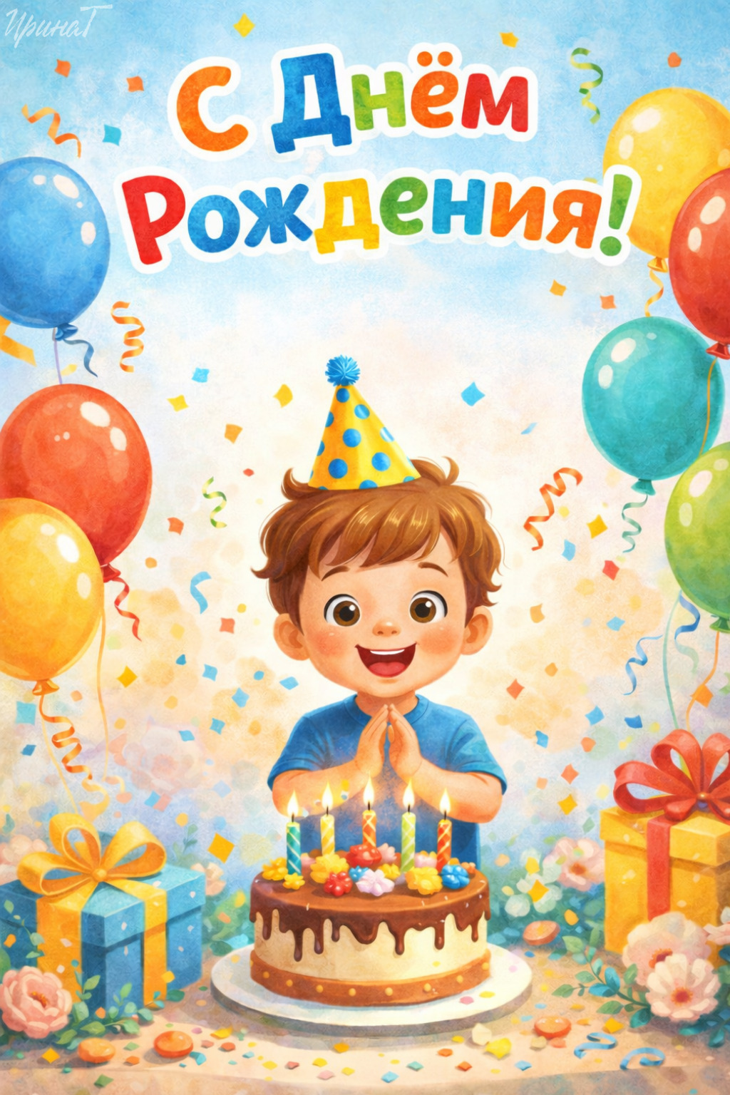 Открытка с днем рождения ребенку. #деньрождения #открытка #мальчику с днем рождения a boy is sitting in front of a birthday cake