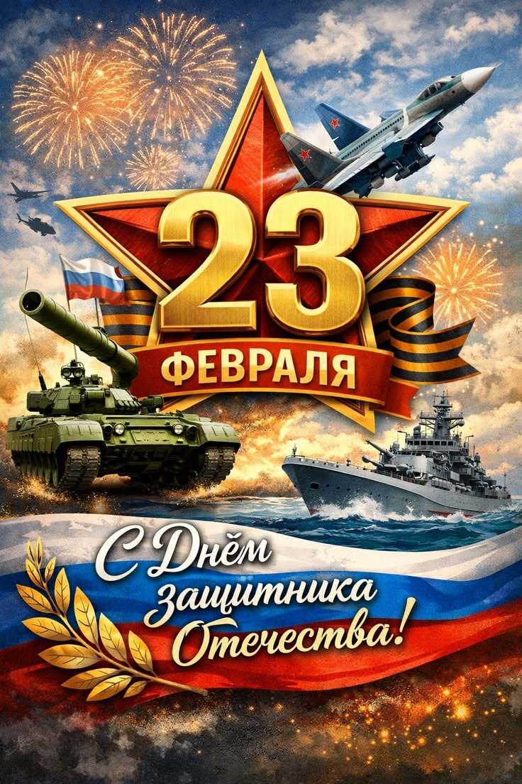 Открытка с 23 февраля День Защитника Отечества. Праздничная картинка.