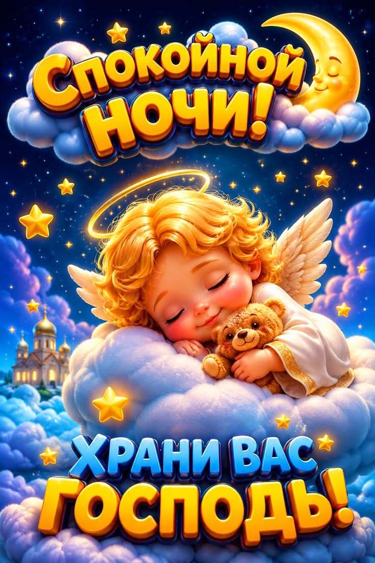 Открытка спокойной ночи. Храни вас Господь! Ангелочек с мишкой. Открытка спокойной ночи. Храни вас Господь! Ангелочек с мишкой.