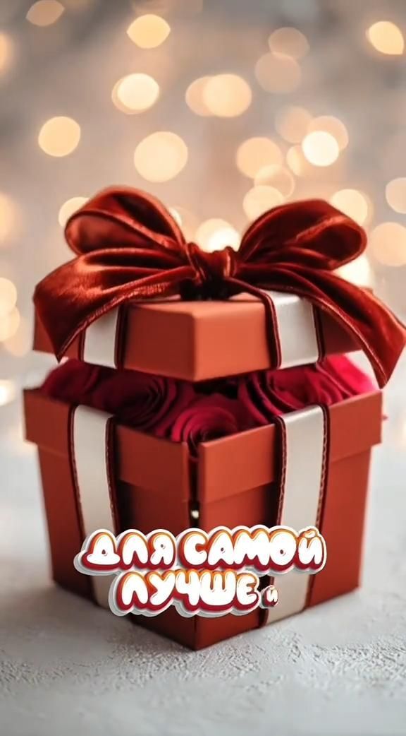 Открытка с днем рождения любимая. ❤️Для тебя a red and white gift box with a bow on it's top that says happy christmas