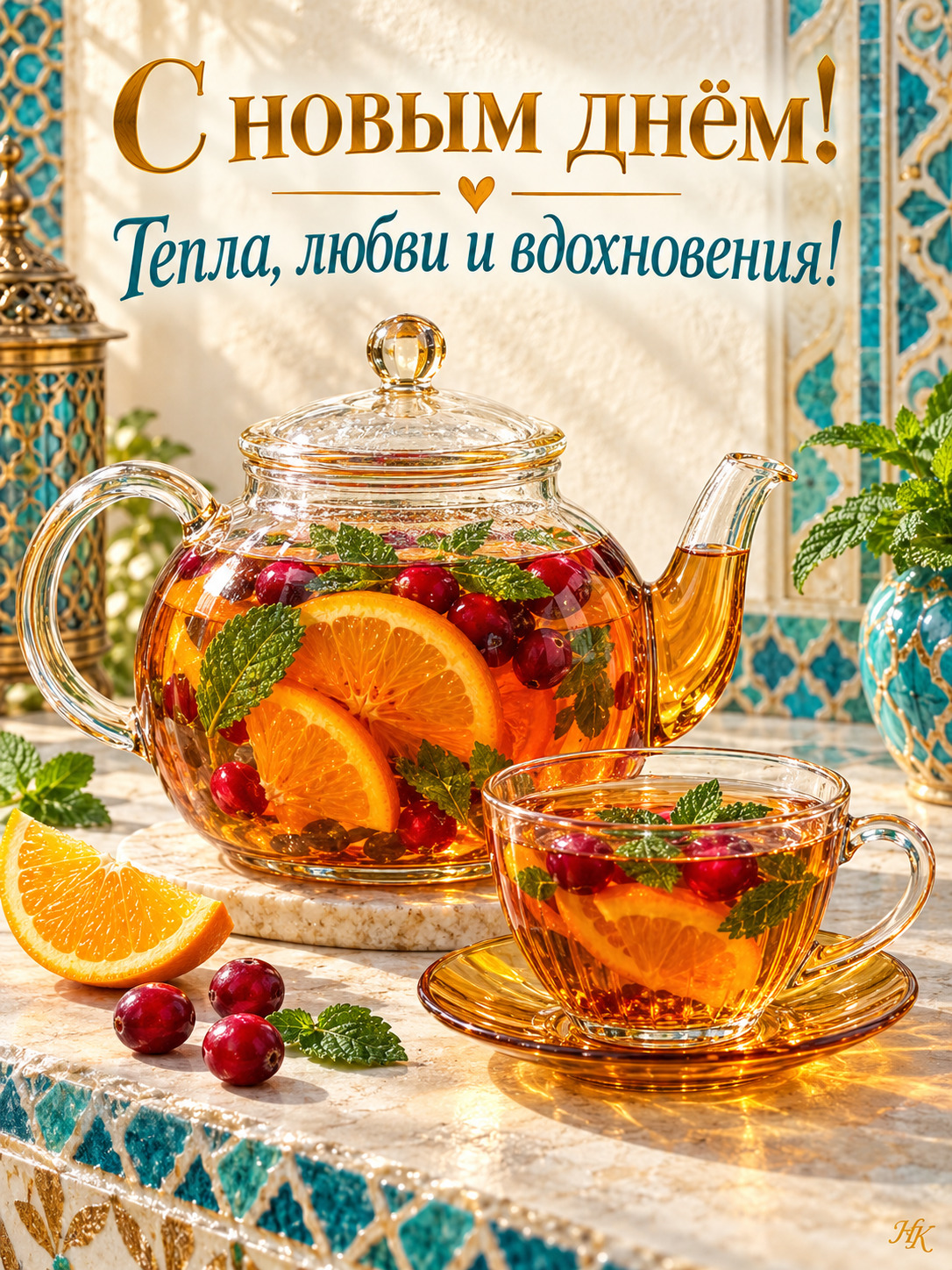 Открытка с добрым утром. Ретро стиль. Чай, ягоды. Открытка с добрым утром. Ретро стиль. Чай, ягоды.