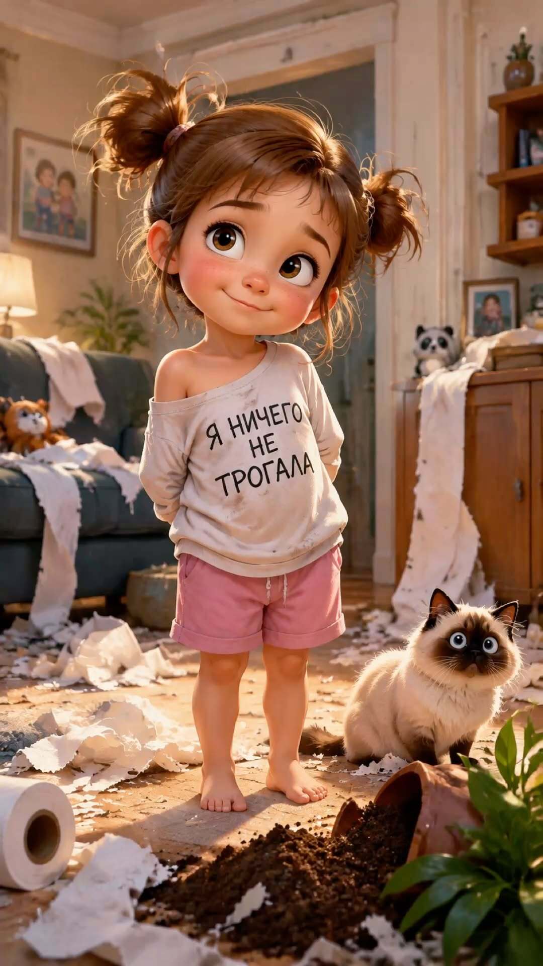 Открытка с добрым утром. Я ничего не трогала. Девочка и разгромленная комната. Открытка с добрым утром. Я ничего не трогала. Девочка и разгромленная комната.