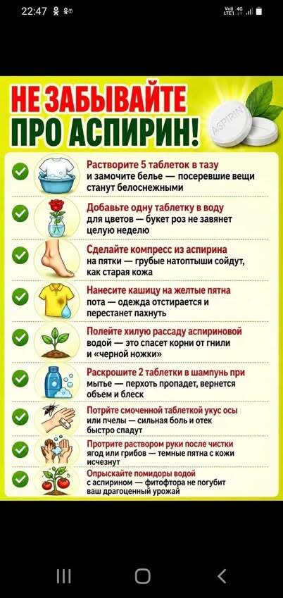 Применение аспирина в быту.