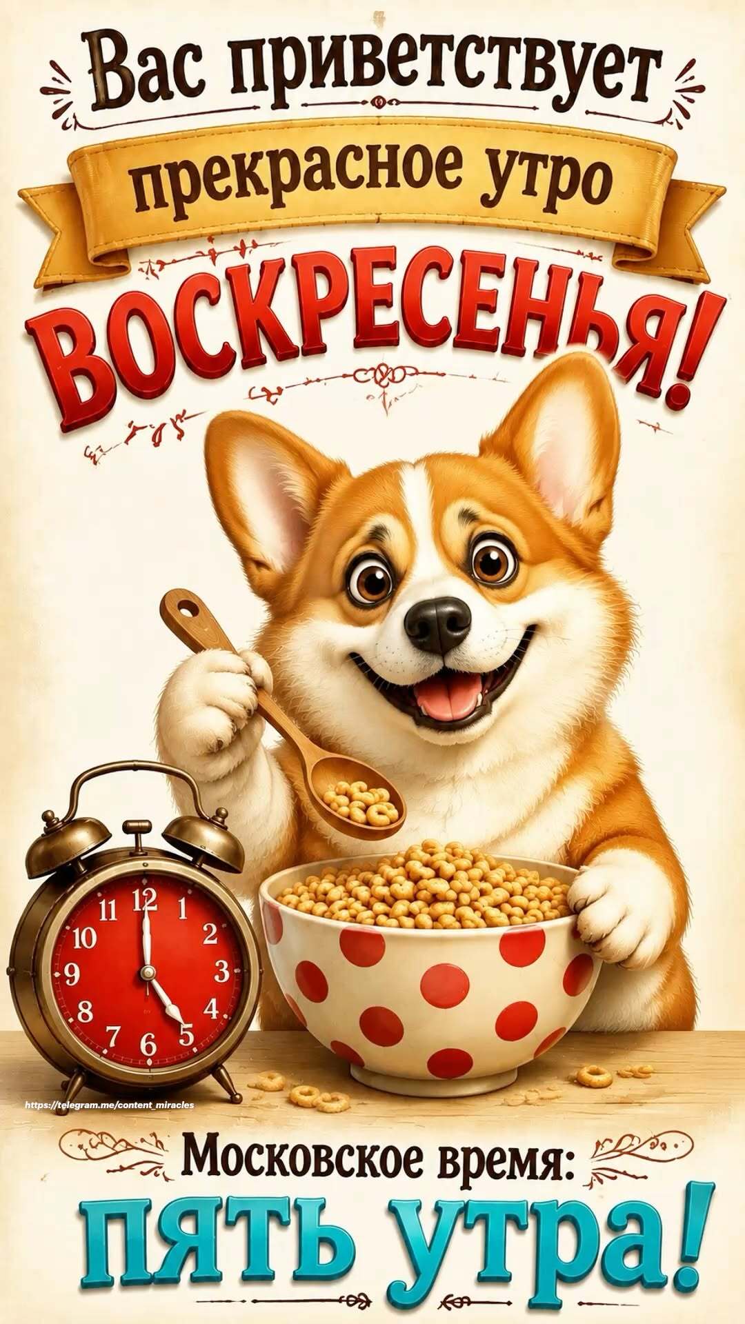 Открытка на воскресенье. Собачка завтракает.
