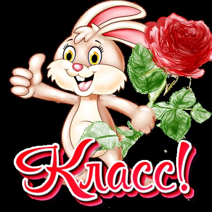 Класс! a cartoon rabbit holding a rose and giving the thumbs up sign with its right hand