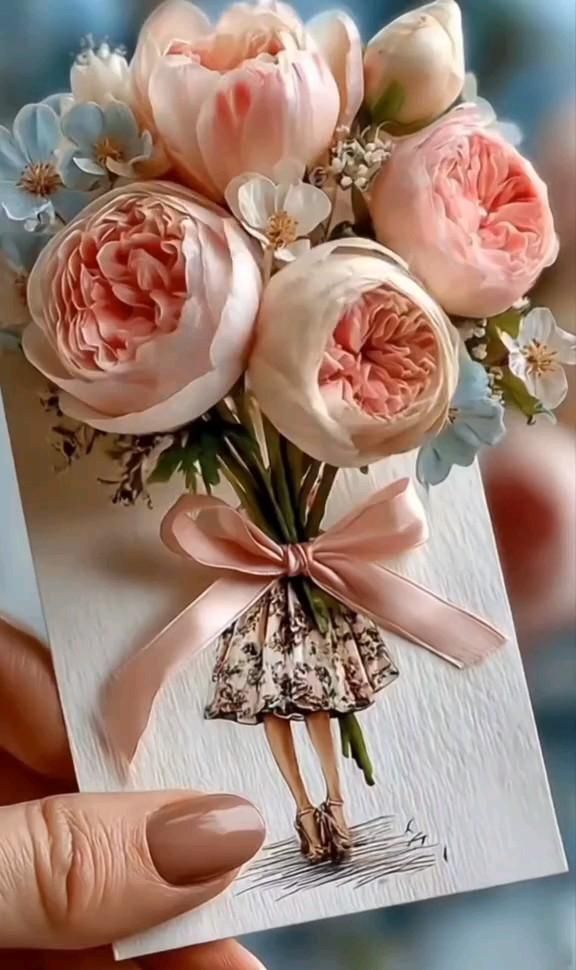Открытка с днем рождения. a person holding a card with flowers on it