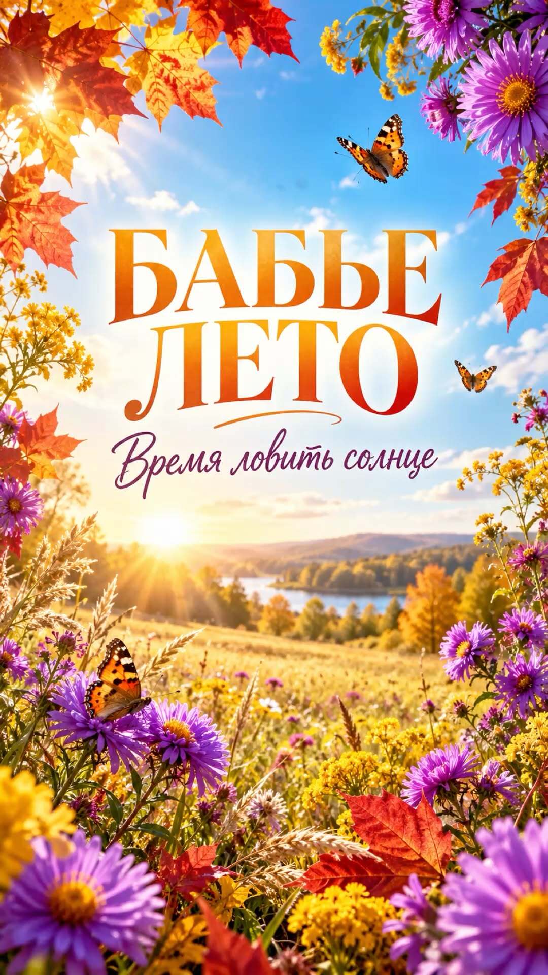 Открытка на осень. Бабье лето. Время ловить солнце.