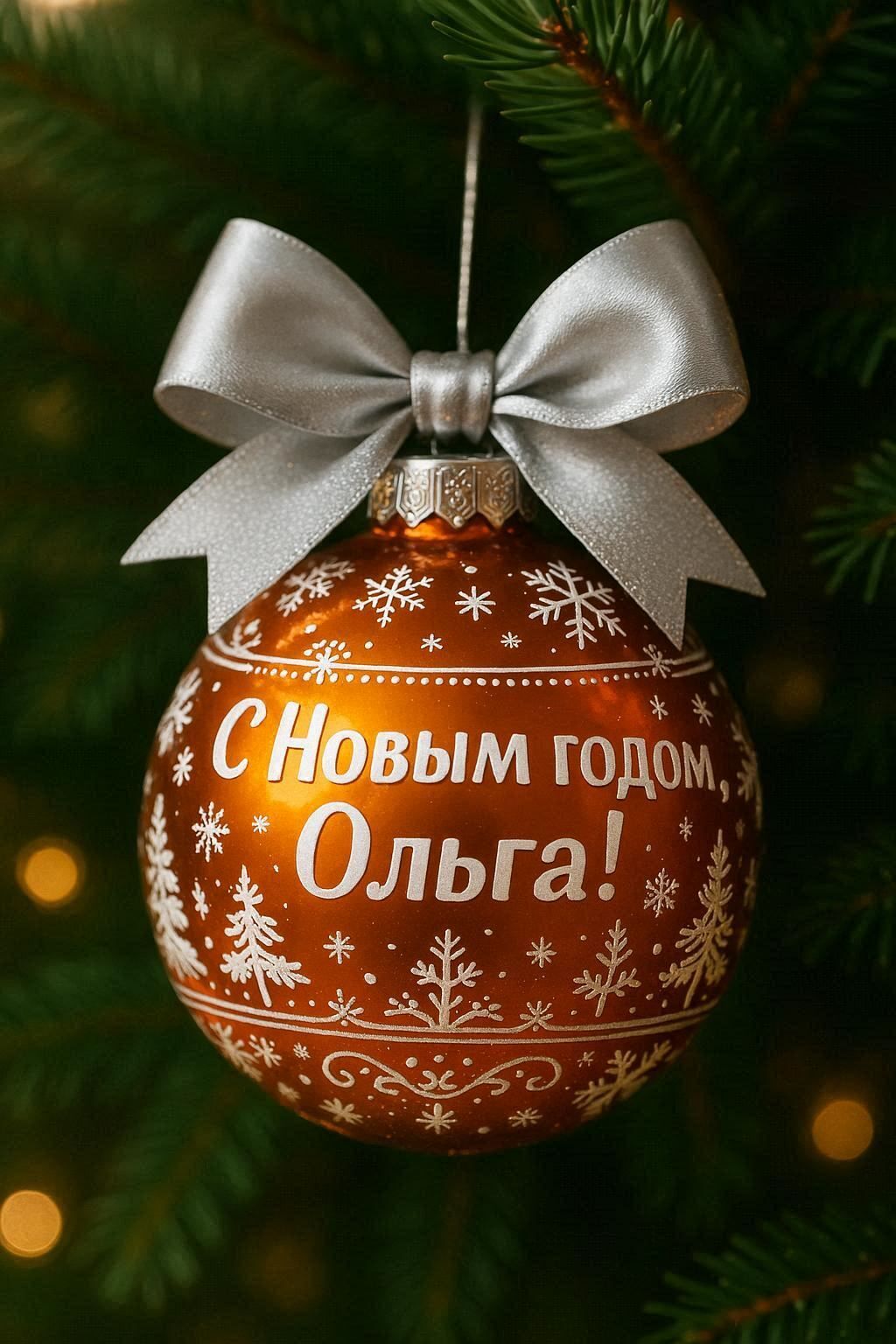 Открытка с Новым годом для Ольги. Ольга на елочной игрушке. Открытка с Новым годом для Ольги. Ольга на елочной игрушке.