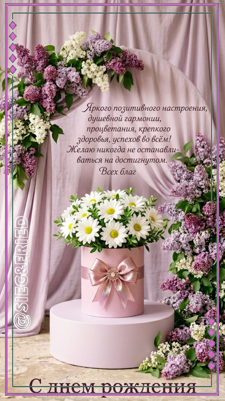 Открытка с днем рождения женщине. a pink cake with flowers on top and a poem written in russian above the cake Открытка с днем рождения женщине. a pink cake with flowers on top and a poem written in russian above the cake