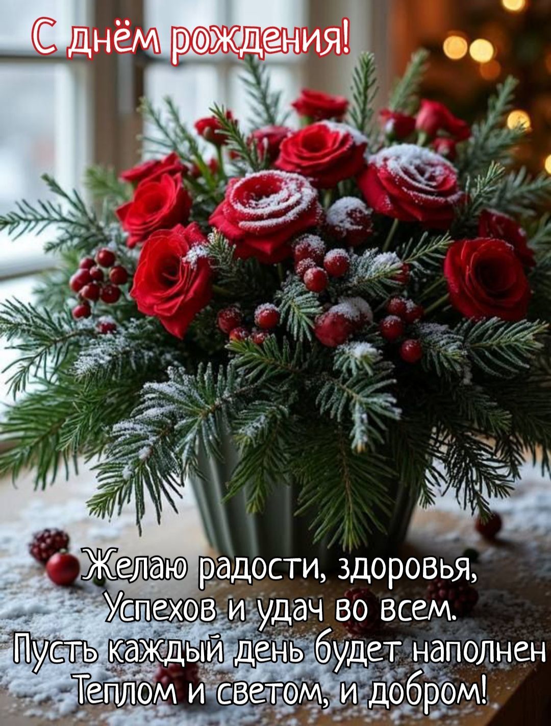Открытка с днем рождения зимой. с днем рождения С днем рождения a vase filled with red roses on top of a table Открытка с днем рождения зимой. с днем рождения С днем рождения a vase filled with red roses on top of a table