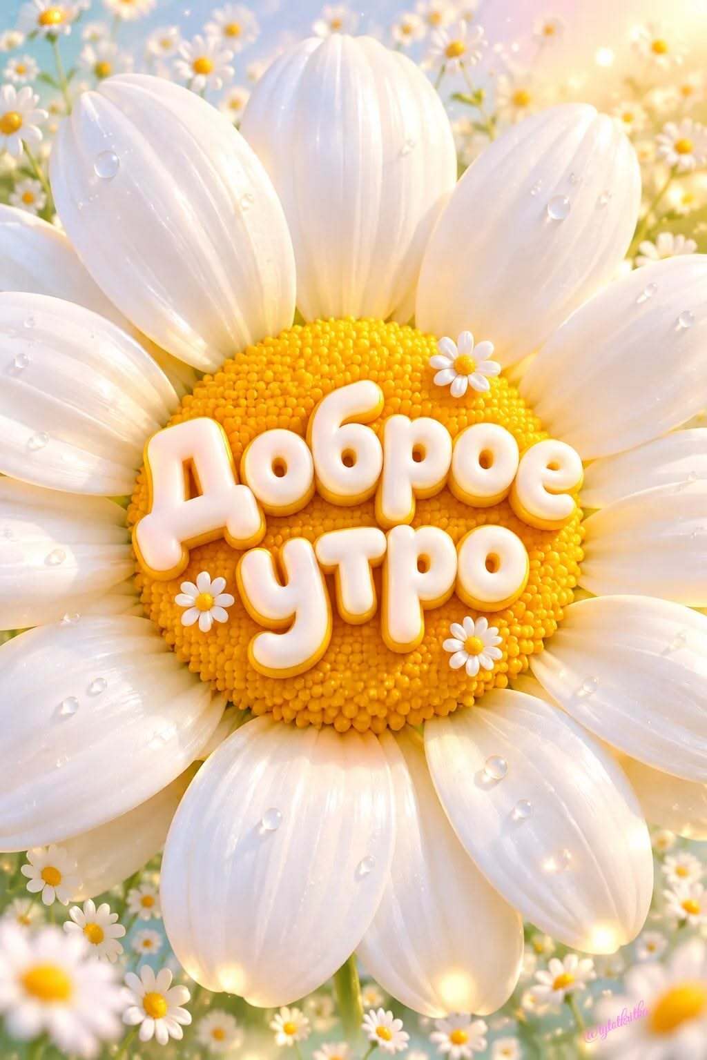 Открытка с добрым утром. Большая ромашка. Открытка с добрым утром. Большая ромашка.