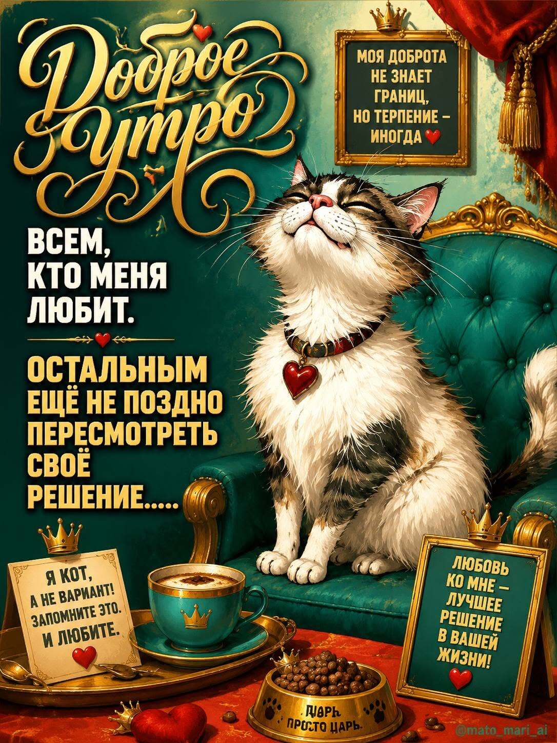 Открытка с добрым утром. Важный кот. Открытка с добрым утром. Важный кот.
