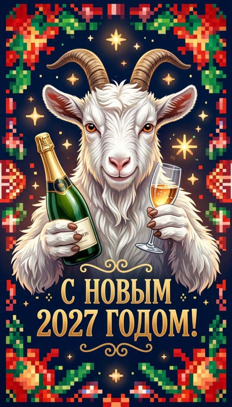 Открытка с Новым годом 2027. #2027год#2027козы#новогодниеоткрытки#милыеоткрыткинановыйгод#милыеновогодниеоткрытки#милыеновогодниеоткрыткиспожеланиями#детскиеновогодниеоткрытки#козанановыйгод#детскиеновогодниеоткрыткирисунок#новыйгодкартинкипоздравления2027#2027годкартинка#годкозыкартинки#открыткакновомугоду#новыйгодкартинки#картинкинагодкозы#открыткинановыйгодкартинки#новогодниеоткрыткинанг#новыйгодкартинкипоздравления#открыткинановыйгодкартинкиспожеланиями#новогодниепожеланияэстетика#открыткинановыйгод2027#милыеоткрыткинановыйгодрисунки#эстетичнаяоткрытканановыйгодраспечатать 2027 год картинка. Открытки на Новый год 2027.🎄🎄 a goat holding a glass of wine with the words c hobim in russian